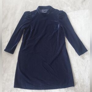 Gap Velvet Dress Sz Med Blue Mini Mock Neck Puff Sleeve
